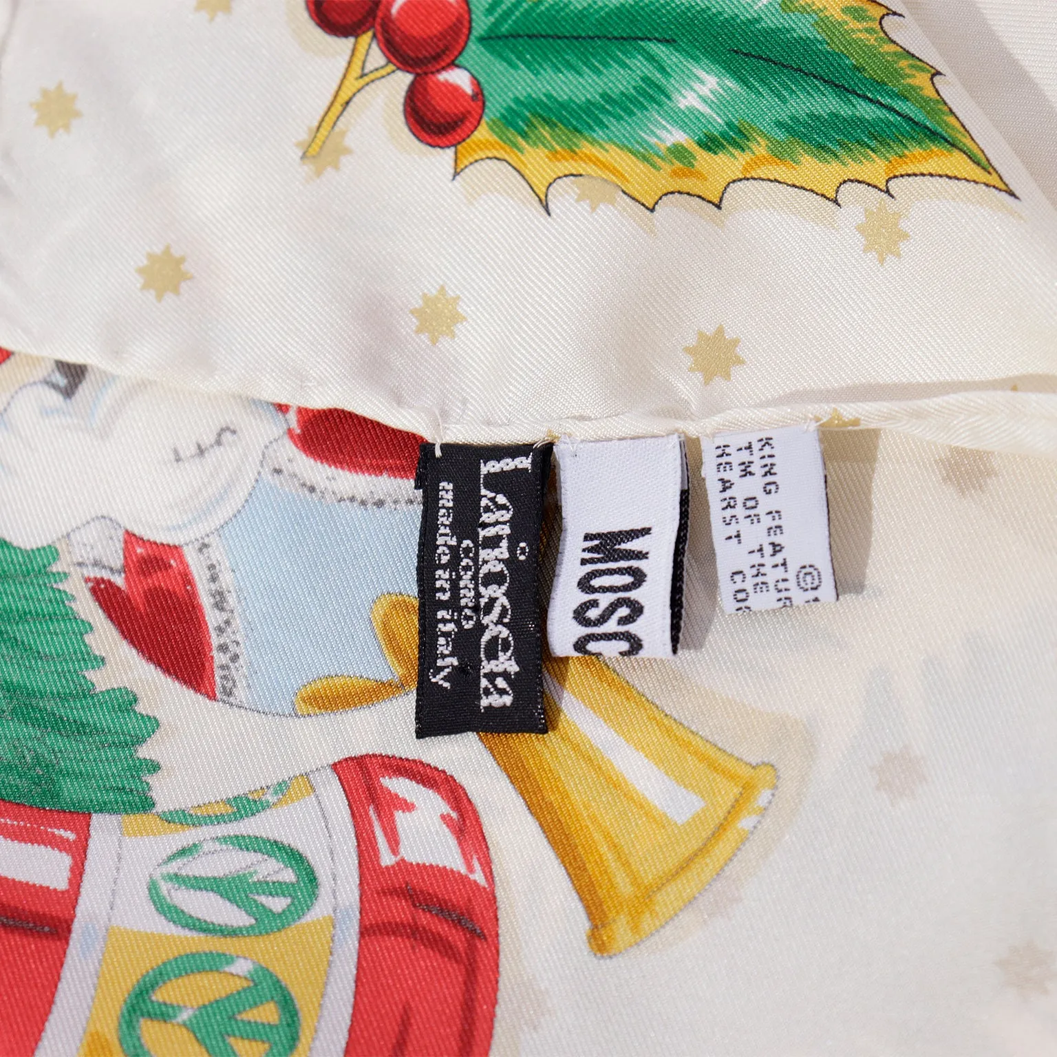 1998 Moschino Holiday Season Greetings Vintage Silk Scarf