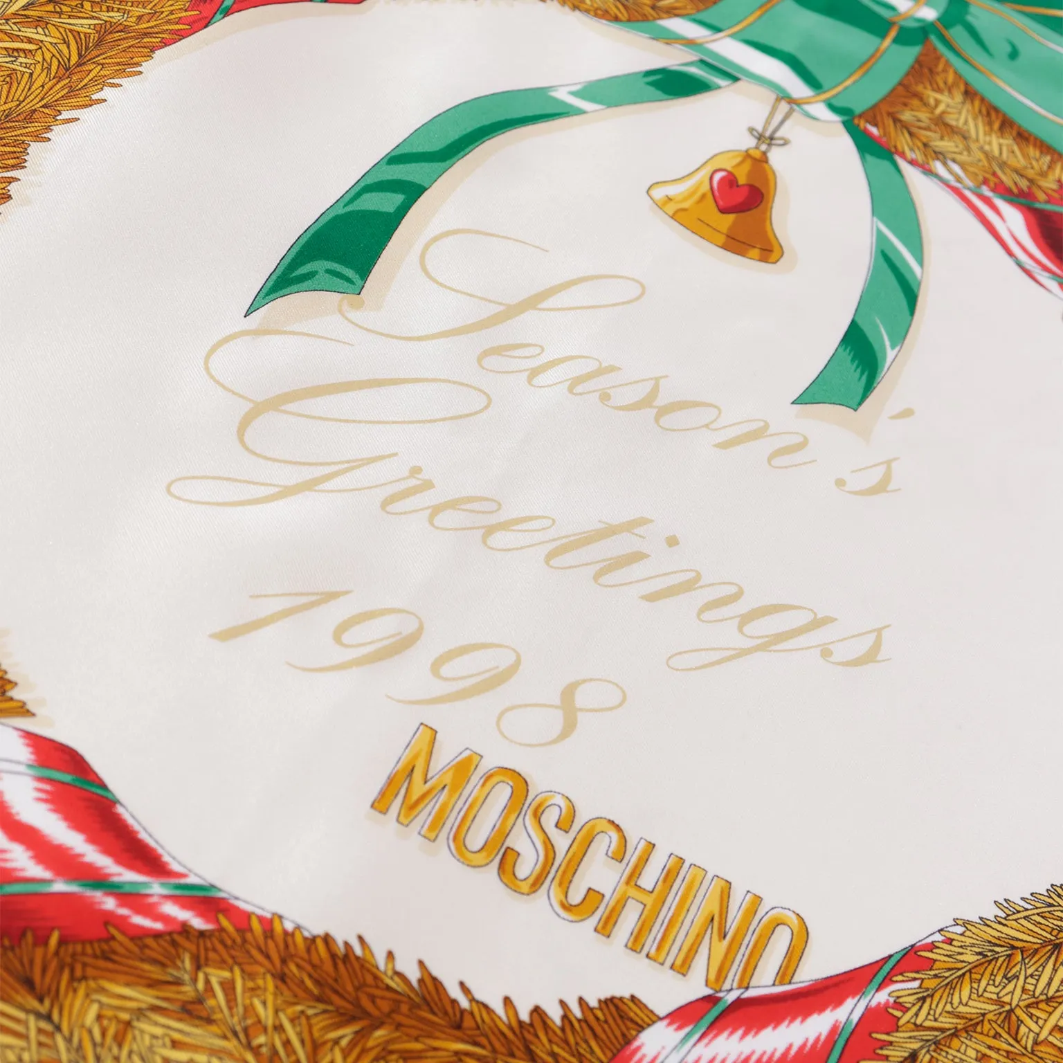 1998 Moschino Holiday Season Greetings Vintage Silk Scarf