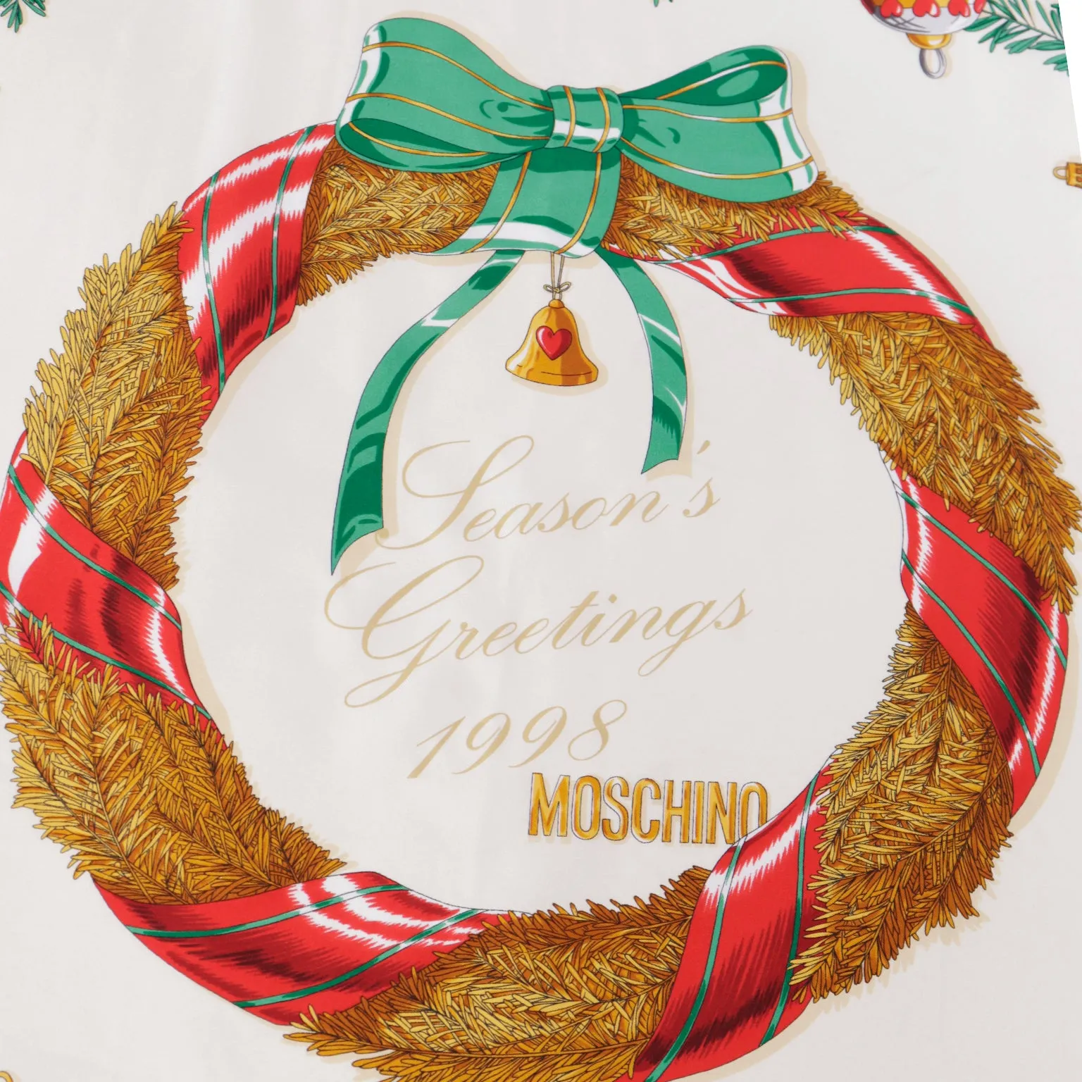 1998 Moschino Holiday Season Greetings Vintage Silk Scarf