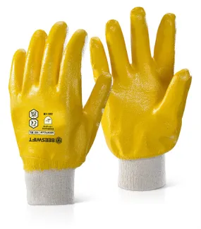 Beeswift Nitrile Knitted Wrist Fully Coated Light Weight Gloves Yellow 10 Box 10's