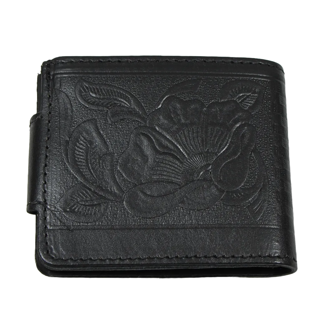 Black Rose Pattern Leather Snap Wallet