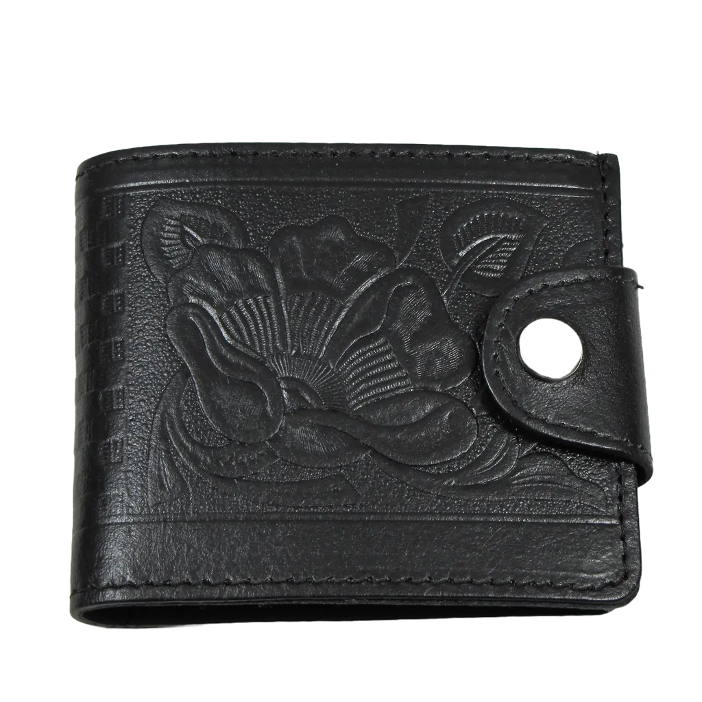 Black Rose Pattern Leather Snap Wallet