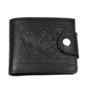 Black Rose Pattern Leather Snap Wallet