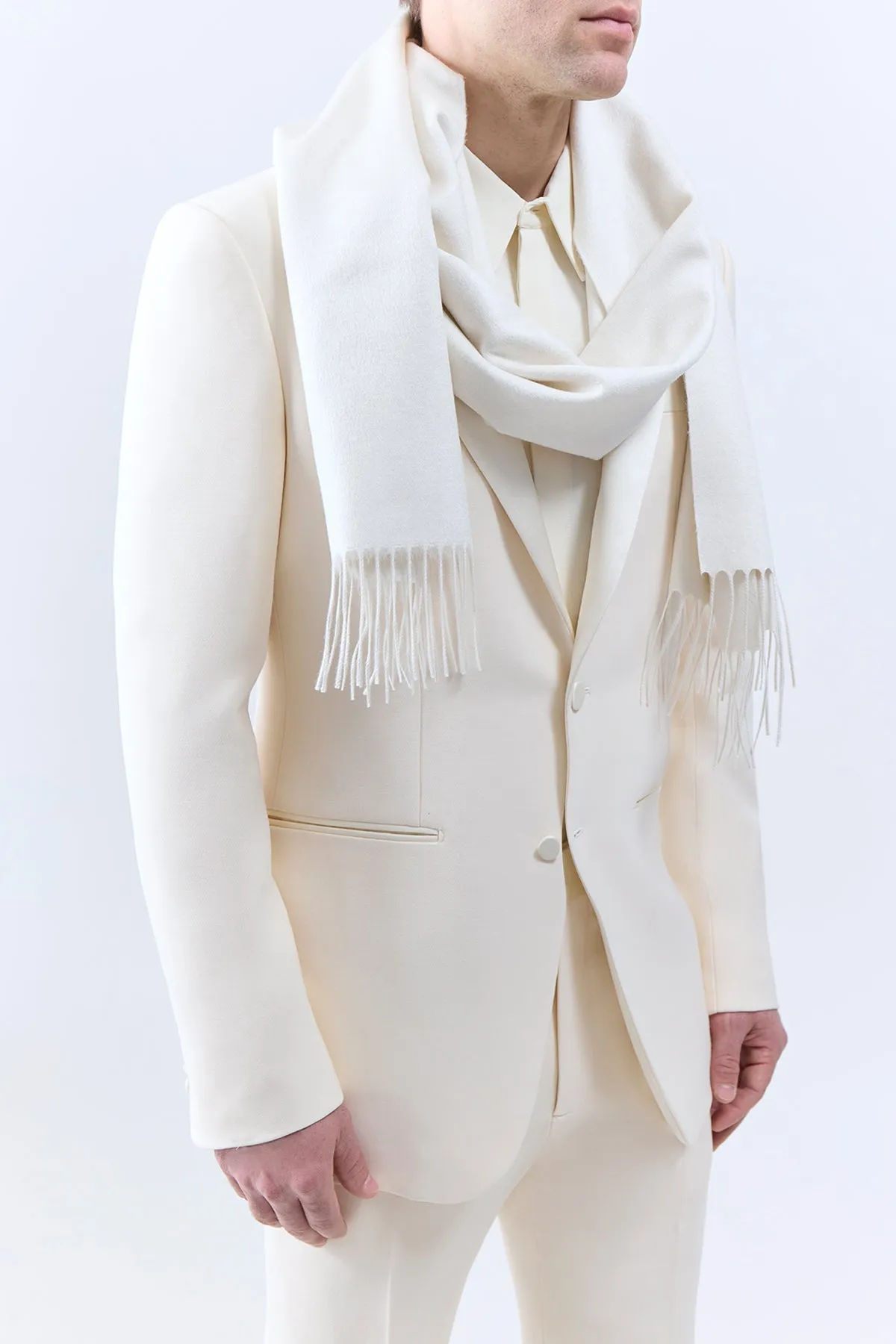 Blaine Fringe Scarf in Ivory Silk Cashmere