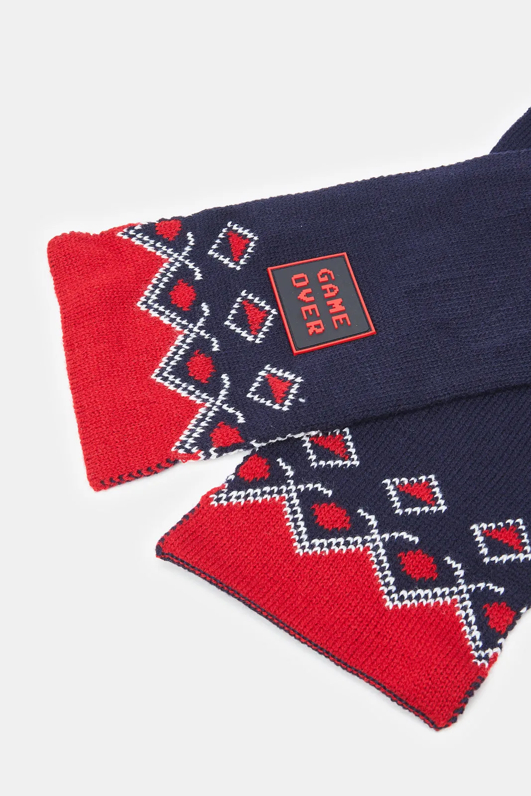 Boys Navy And Red Knitted Set (3 Piece)