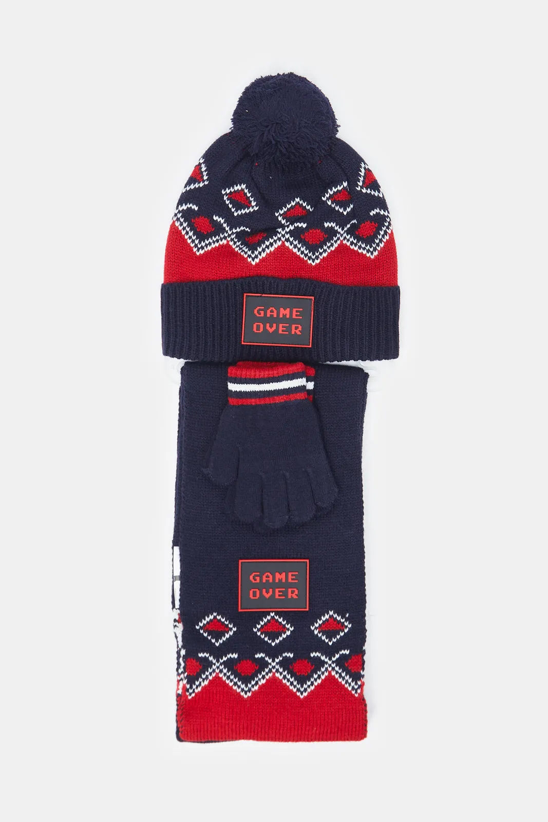 Boys Navy And Red Knitted Set (3 Piece)