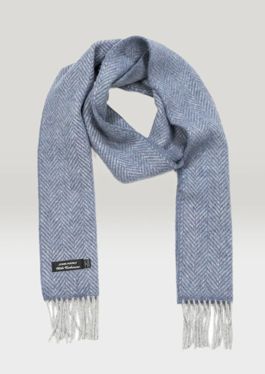 Cashmere Merino Scarf | Blue Herringbone