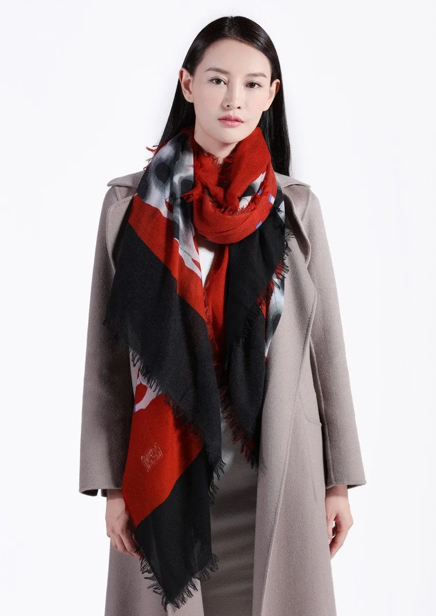 Cashmere square scarf by Chinese landscape painter