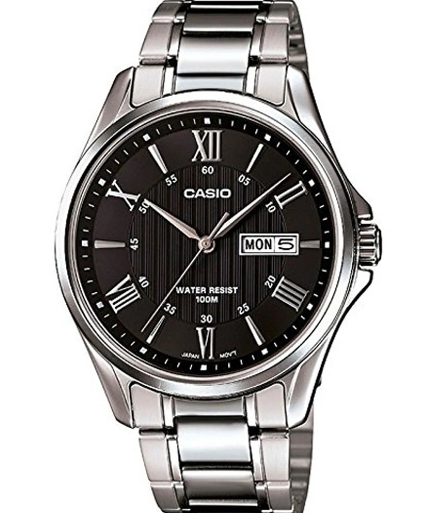 Casio Men's Watch Analog, Black Dial Silver Stainless Steel Strap, MTP-1384D-1AVDF