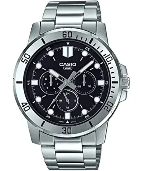 Casio Men's Watch Analog, Black Dial Silver Stainless Steel Strap, MTP-VD300D-1EUD