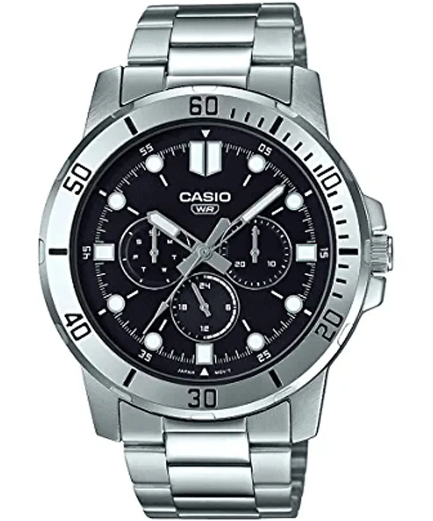 Casio Men's Watch Analog, Black Dial Silver Stainless Steel Strap, MTP-VD300D-1EUD