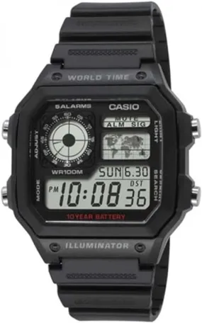 Casio, Men's Watch Analog-Digital, Black Dial Black Resin Band, AE1200WH