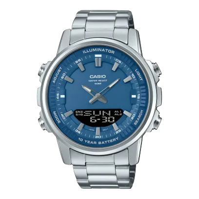 Casio Men's Watch Analog-Digital Blue Dial With Silver Stainless Steel Band, AMW-880D-2A1VDF