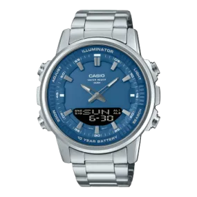 Casio Men's Watch Analog-Digital Blue Dial With Silver Stainless Steel Band, AMW-880D-2A1VDF