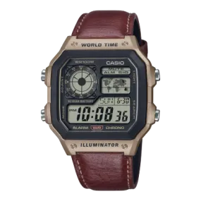 Casio Men's Watch Analog Digital Dial with Brown Leather Strap, AE-1200WHL-5AVDF