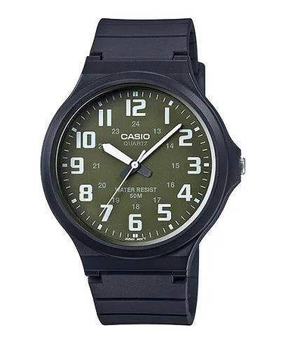 Casio, Men’s Watch Analog, Green Dial Black Resin Band, MW-240B-3BVDF