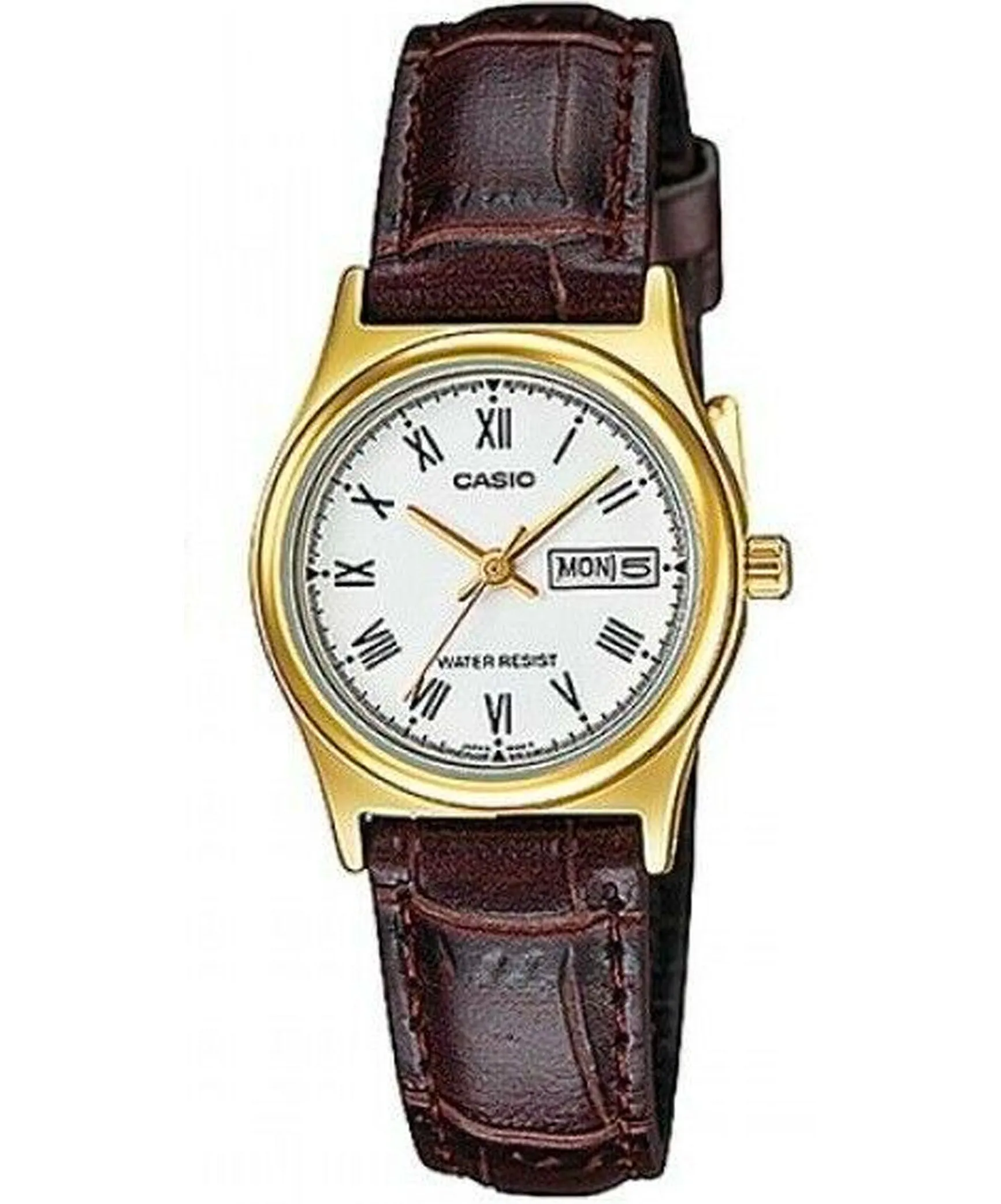 Casio Men's Watch Analog, White Dial Brown Leather Strap, MTP-V006GL-7BUD