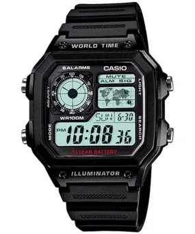 Casio Men's Watch Digital, Black Dial Black Rubber Strap, AE-1200WH-1AVDF