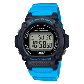 Casio Men's Watch Digital, Black Dial Blue Resin Strap, W-219H-2A2VDF