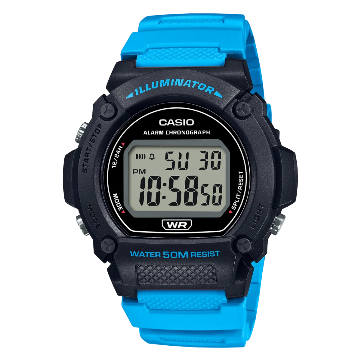 Casio Men's Watch Digital, Black Dial Blue Resin Strap, W-219H-2A2VDF