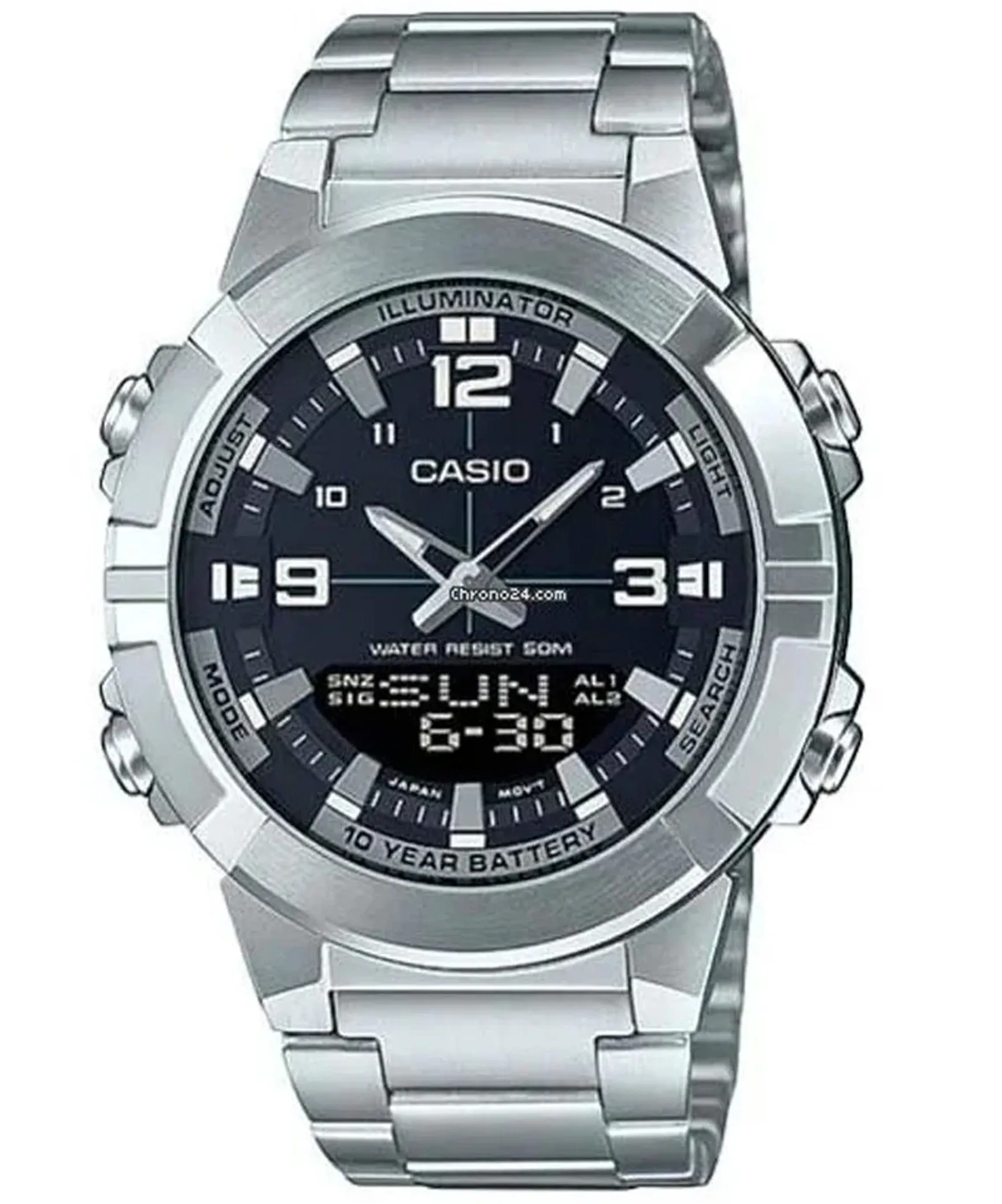 Casio Men's Watch Digital, Black Dial Silver Stainless Steel Strap, AMW-870D-1AVDF