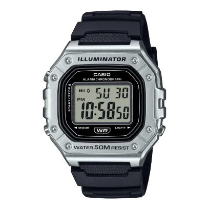 Casio Men's Watch Digital Dial Silver Case with Black Resin Strap, W-218HM-7AVDF