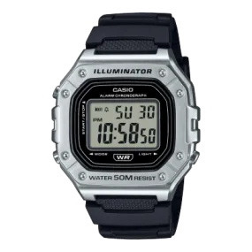 Casio Men's Watch Digital Dial Silver Case with Black Resin Strap, W-218HM-7AVDF