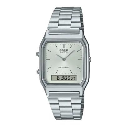 Casio, Men's Watch Vintage Collection Analog-Digital Silver Dial Silver Stainless Steel, AQ-230A-7AMQYDF