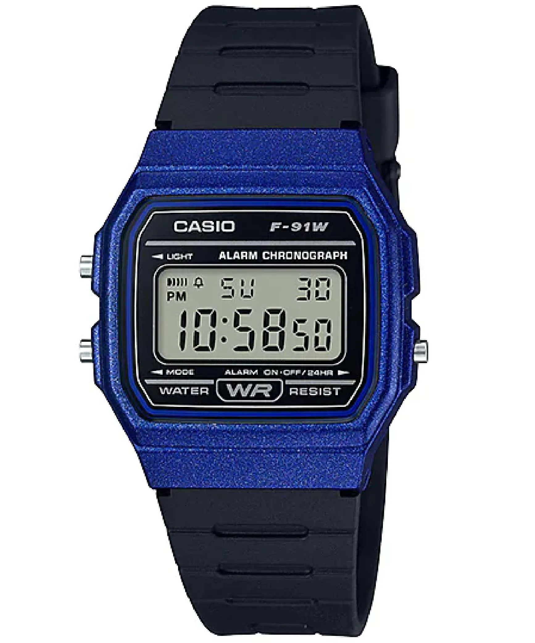 Casio Men's Watch Vintage Collection Digital, Blue Dial Black Resin Strap, F-91WM-2ADF