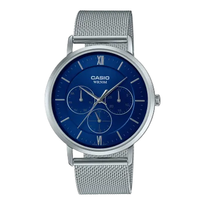 Casio,Men's Watch Analog, Blue Dial Silver Stainless Steel Mesh Band, MTP-B300M-2AVDF