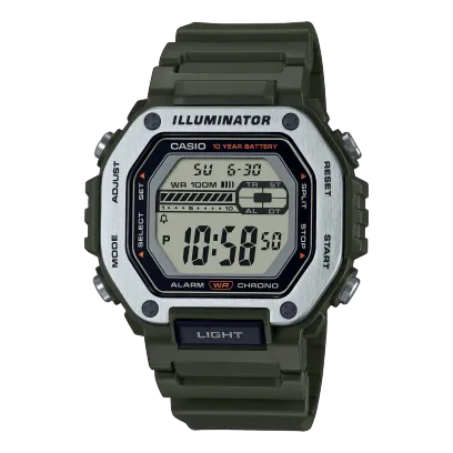 Casio,Men's Watch Digital, Grey Dial Green Resin Band, MWD-110H-3AVDF