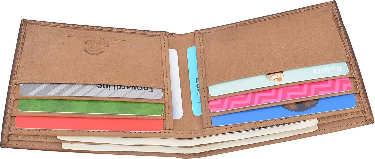 CAZORO Slim Wallet for Men Bifold Genuine Leather RFID Blocking Minimalist Stylish Front Pocket Mens Wallets (Camel)