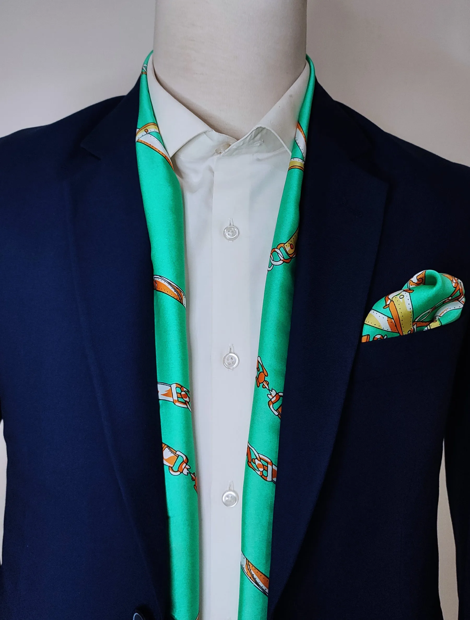 CHAINS AND STRAPS (SEA GREEN) - SILK SCARF AND POCKET SQUARE SET