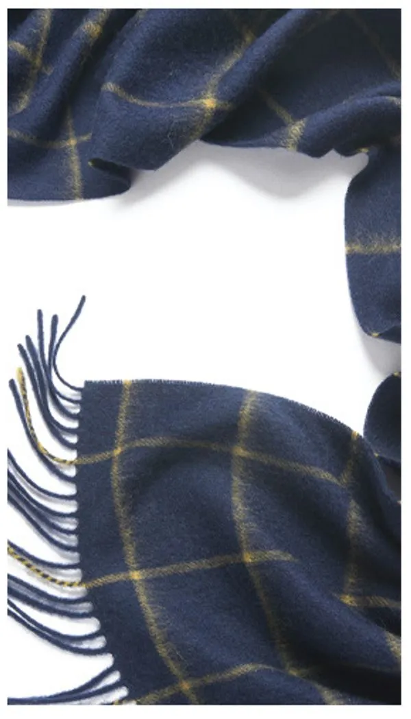 Check Lambswool Scarf Woven Navy Camel