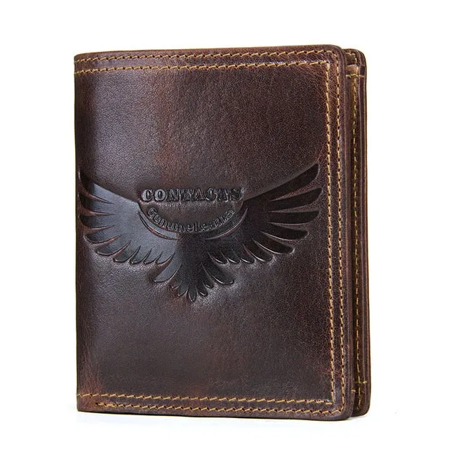 CONTACT'S Genuine Leather Men's Wallet Vintage Coin Pocket With Card Holder Man Wallet Zipper Male Bag Short Men's Small Purse