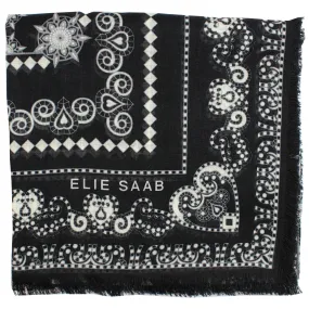 Elie Saab Scarf Black Gray Ornamental Hearts - Cashmere Silk Shawl FINAL SALE