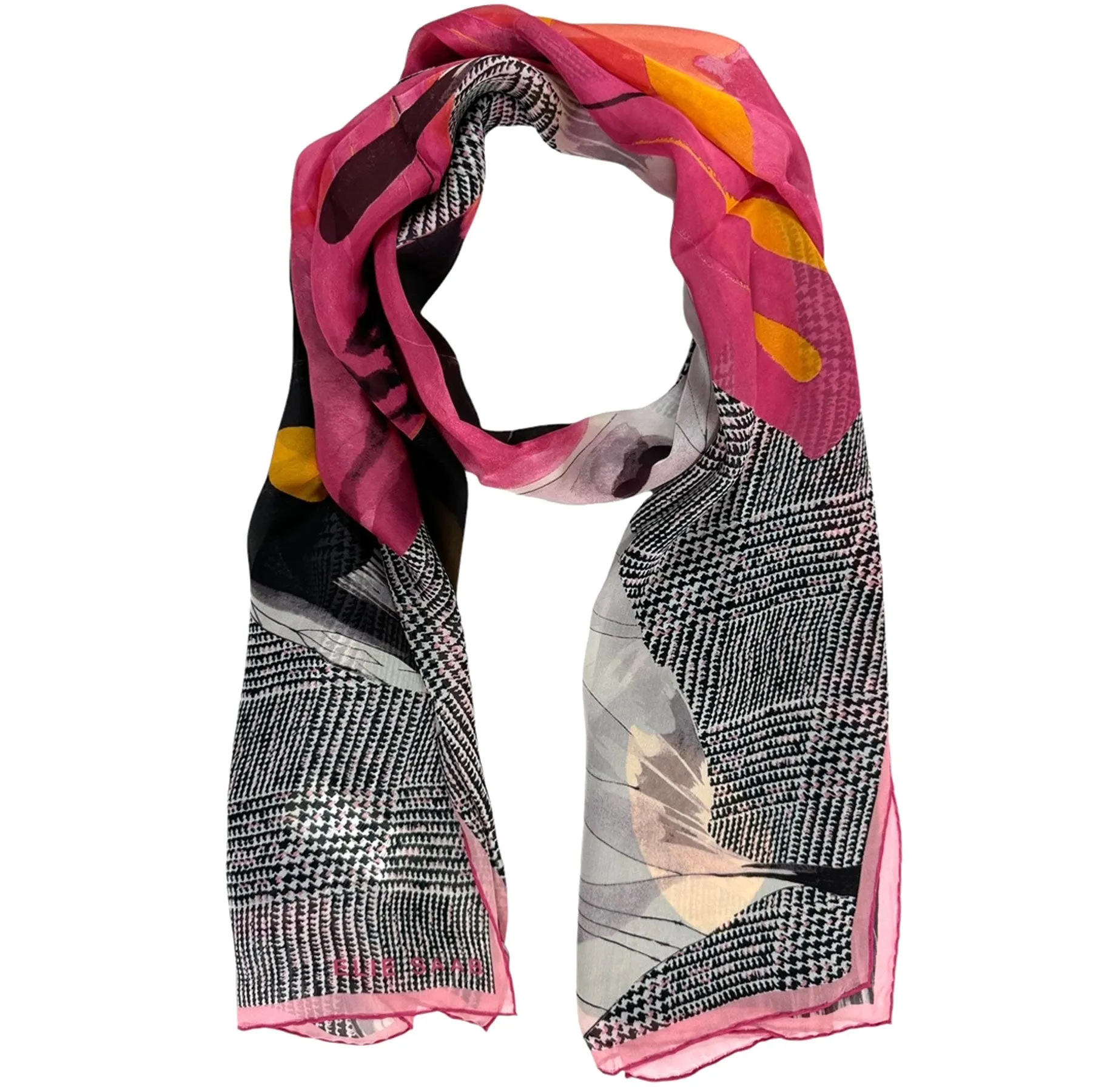 Elie Saab Scarf Pink Orange Butterfly Design - Chiffon Silk Designer Shawl