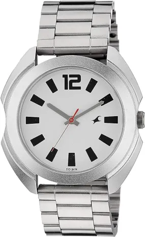 Fastrack Men's Watch Analog, White Dial Silver Stainless Steel Strap, 3117SM01