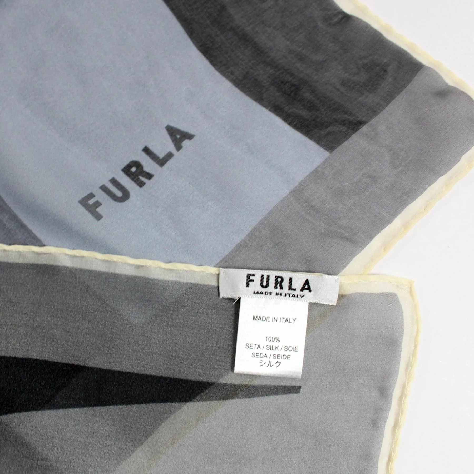 Furla Scarf Gray Black Design - Extra Large 47" Square Chiffon Silk Shawl SALE