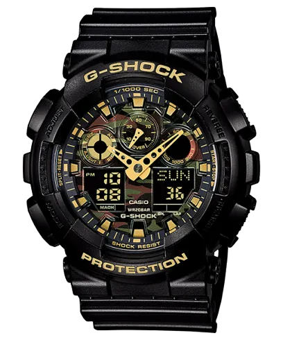 G-Shock Men's Watch Analog & Digital Combo, Black Dial Black Resin Band, GA-100CF-1A9DR