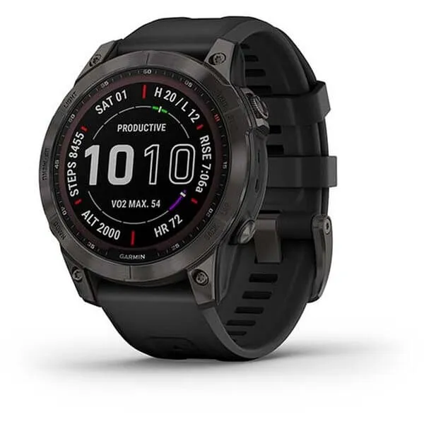 Garmin Fenix 7 Sapphire Solar Smartwatch, Titanium Black DLC with Black Strap