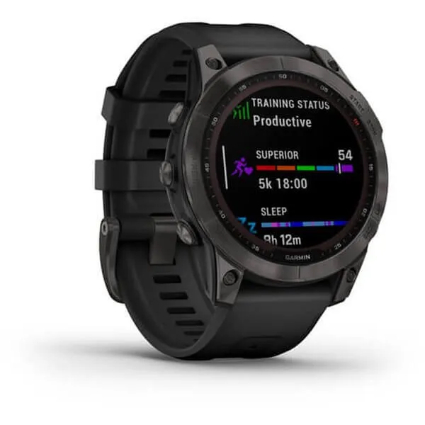 Garmin Fenix 7 Sapphire Solar Smartwatch, Titanium Black DLC with Black Strap