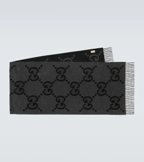 GG Gucci Cashmere Jacquard Scarf, Black