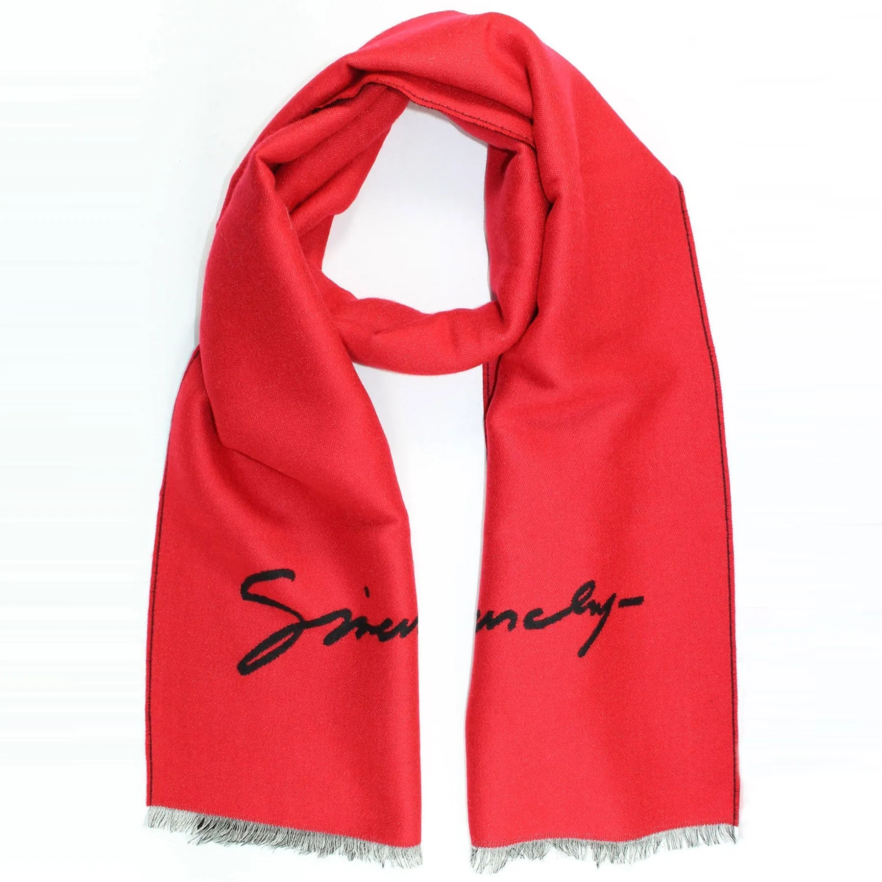 Givenchy Scarf Red Black Logo Design - Wool Silk Shawl BLACK FRIDAY SALE