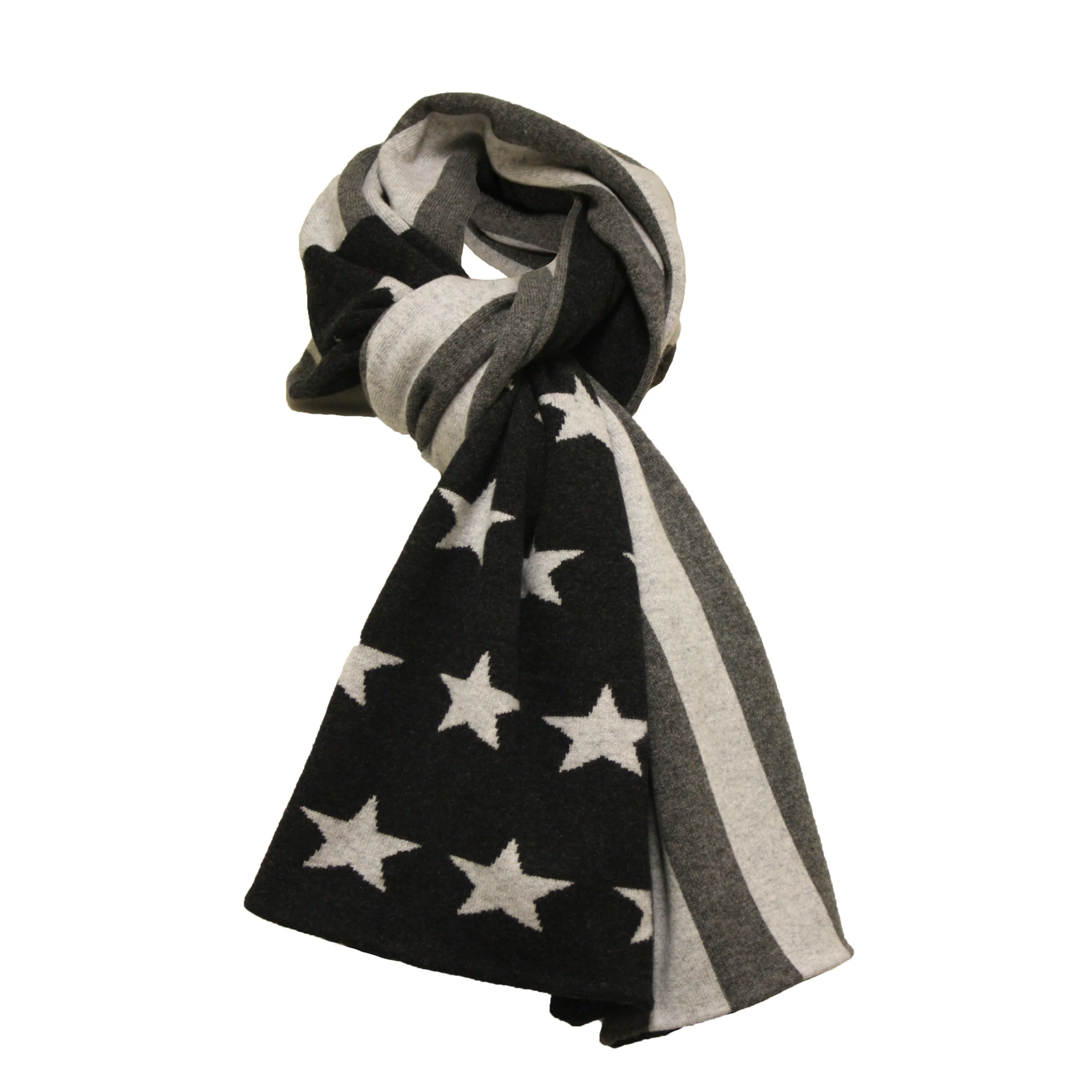 Grey American flag knitted Cashmere Scarf