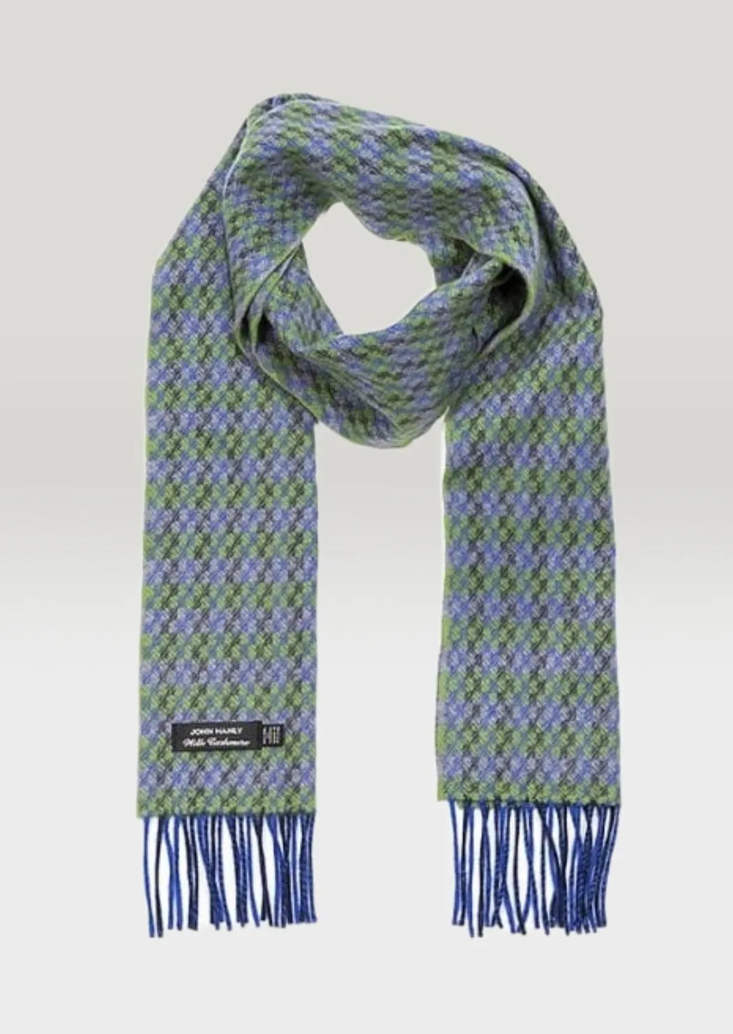 Irish Cashmere Wool Scarf | Blue Green Grey Check