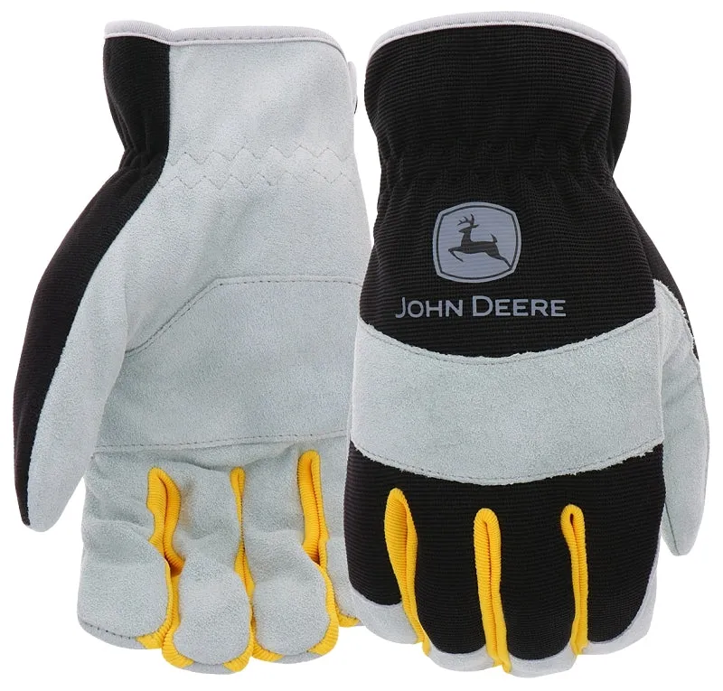 John Deere JD86020-XL Work Gloves, Slip-On, Men's, XL, Keystone Thumb, Shirred Cuff, Spandex Back, Black/Gray :PR: QUANTITY: 1