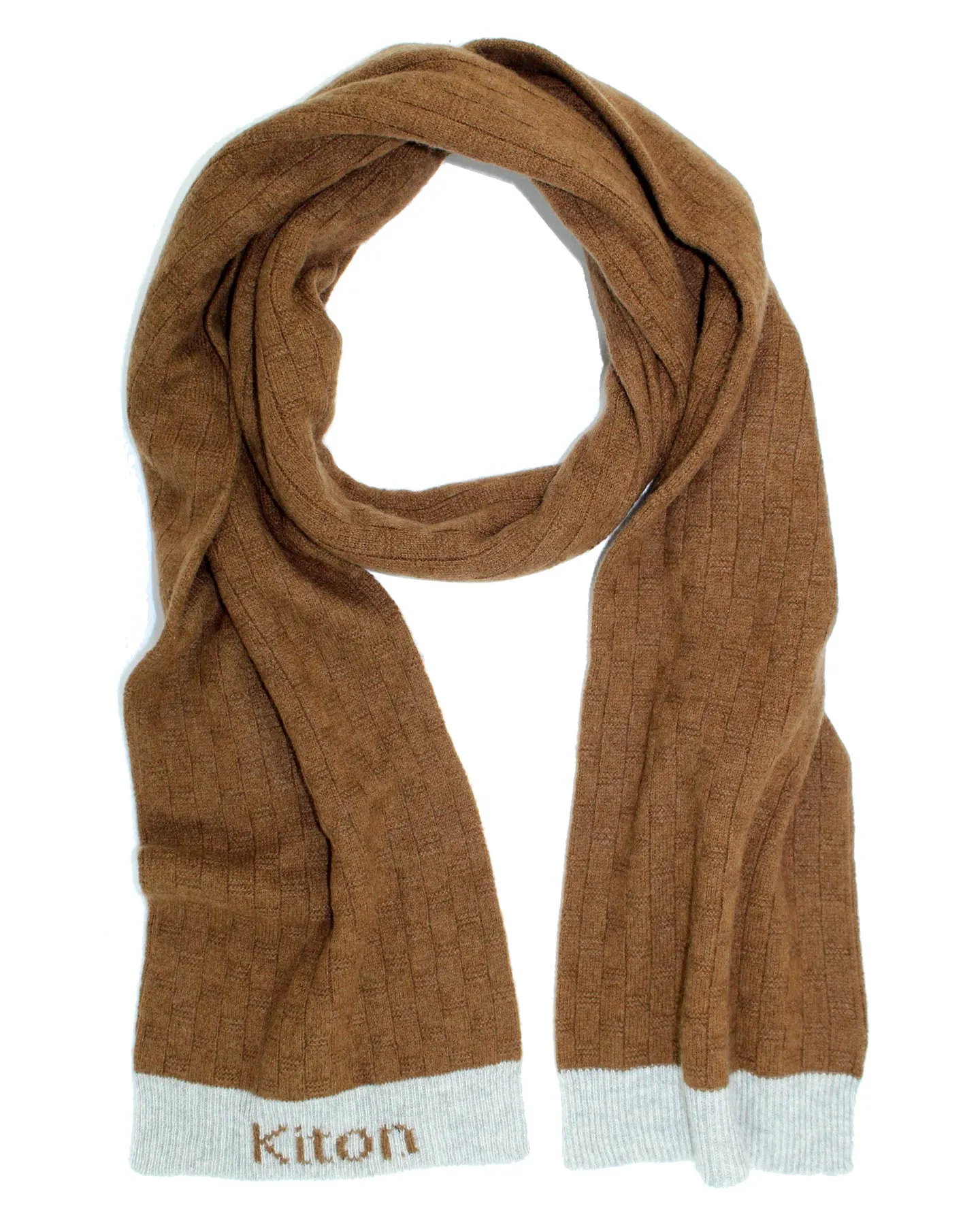 Kiton Cashmere Scarf Brown Pattern - Luxury Shawl