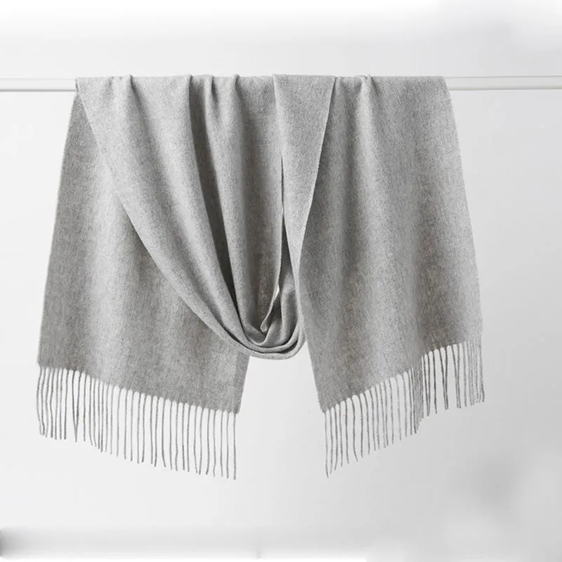 Lambswool Scarf Woven Plain Light Grey