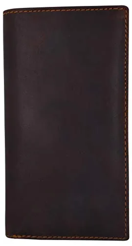 Leather Long Wallets for Men - RFID Blocking Brown Mens Long Wallet & Checkbook Wallet for Men - Rustic Mens Long Wallet